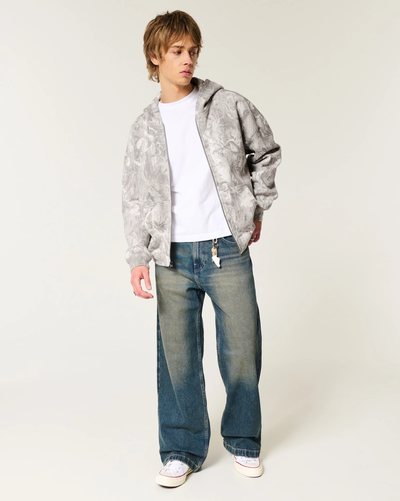 Boxy Camo Zip-Up Hoodie