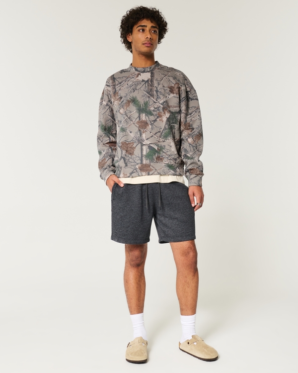 Boxy Camo Logo Crew Sweatshirt, Light Brown Camo view 2