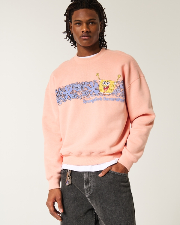Sudadera de corte cuadrado con cuello redondo y estampa de Bob Esponja, Lavado Coral view 1