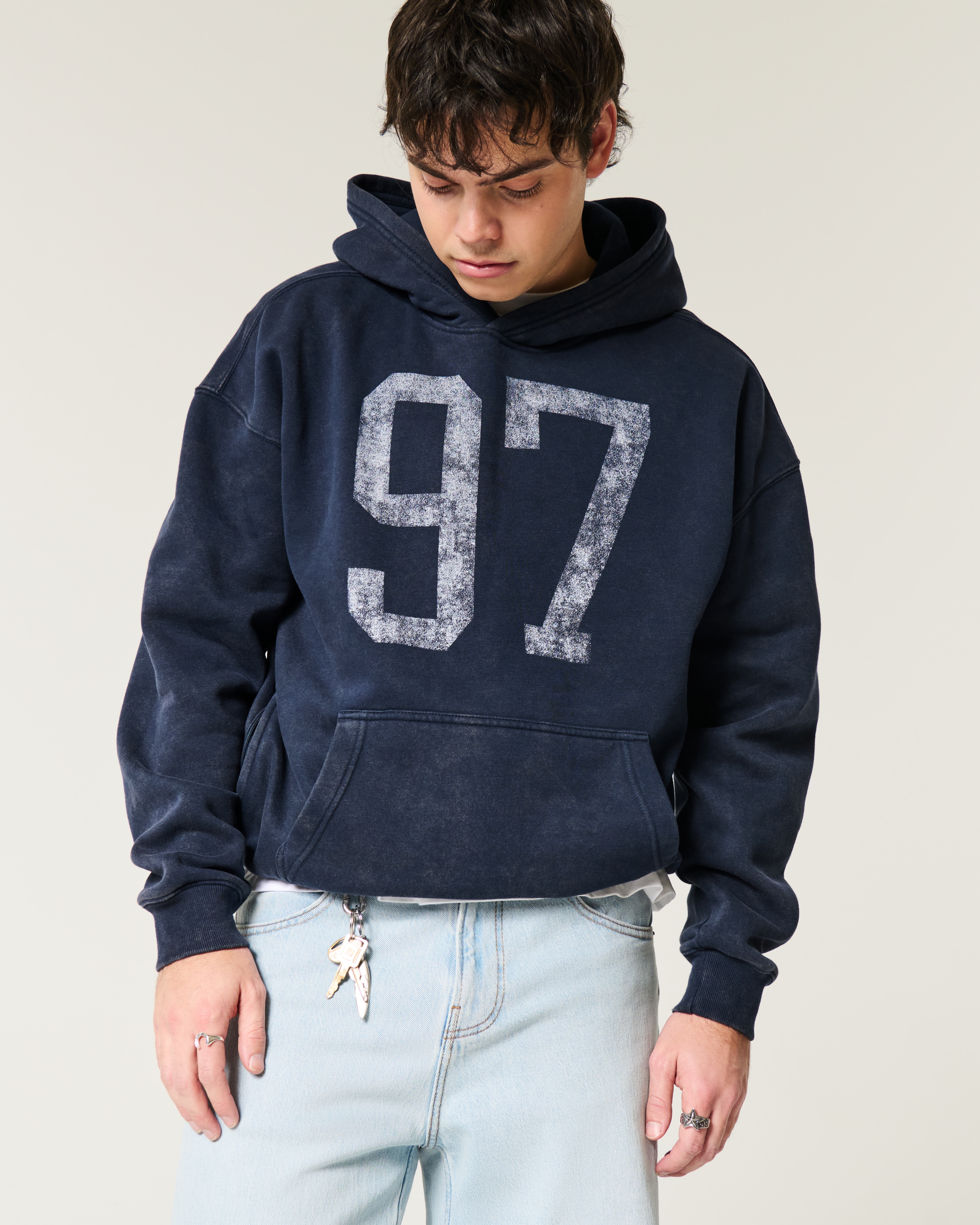 Hollister Boxy Washed Number Graphic Hoodie | Arden Fair