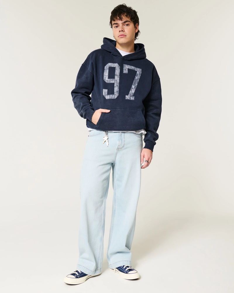 Boxy Washed Number Graphic Hoodie