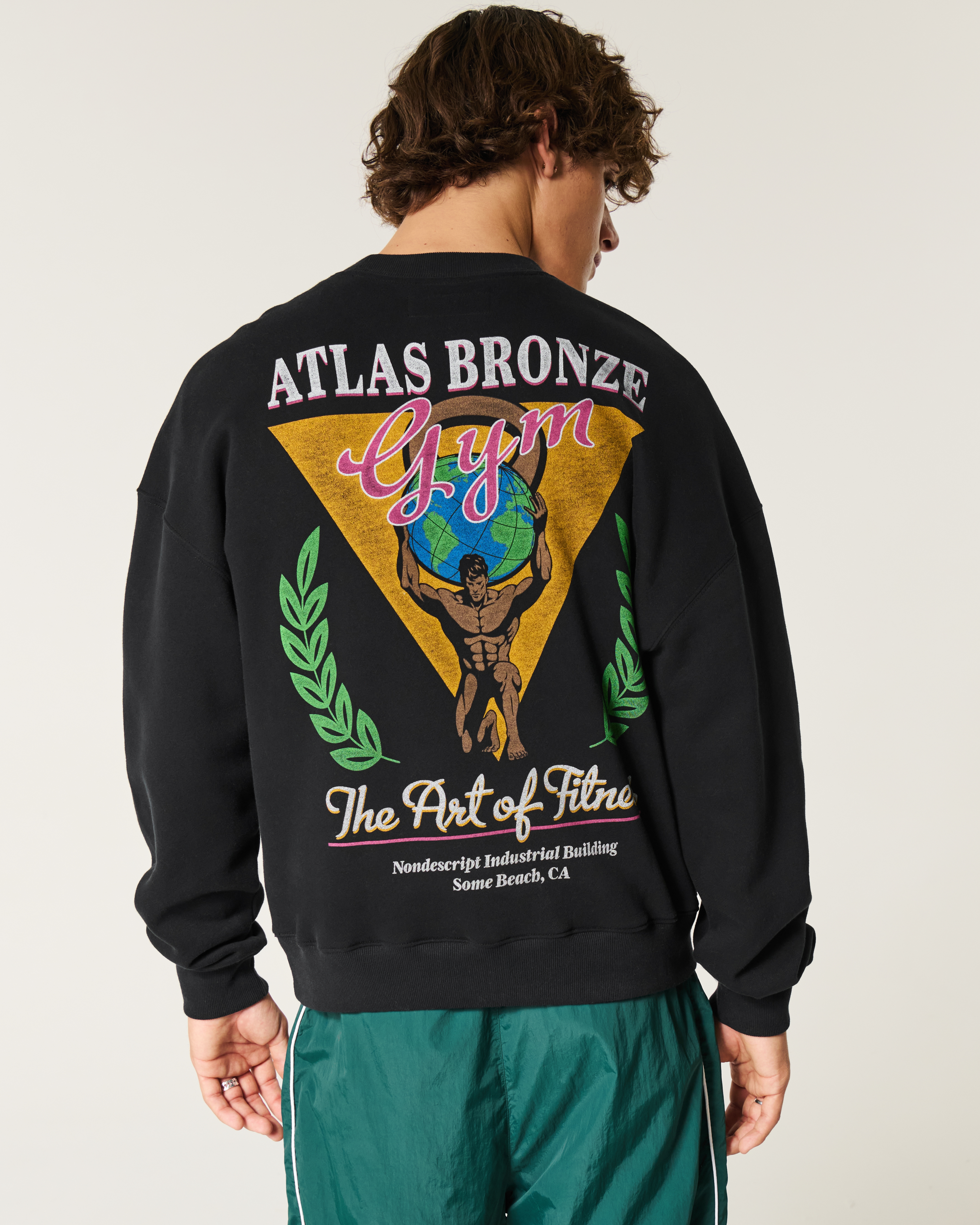 Boxy Atlas Bronze Gym Graphic Crew Sweatshirt