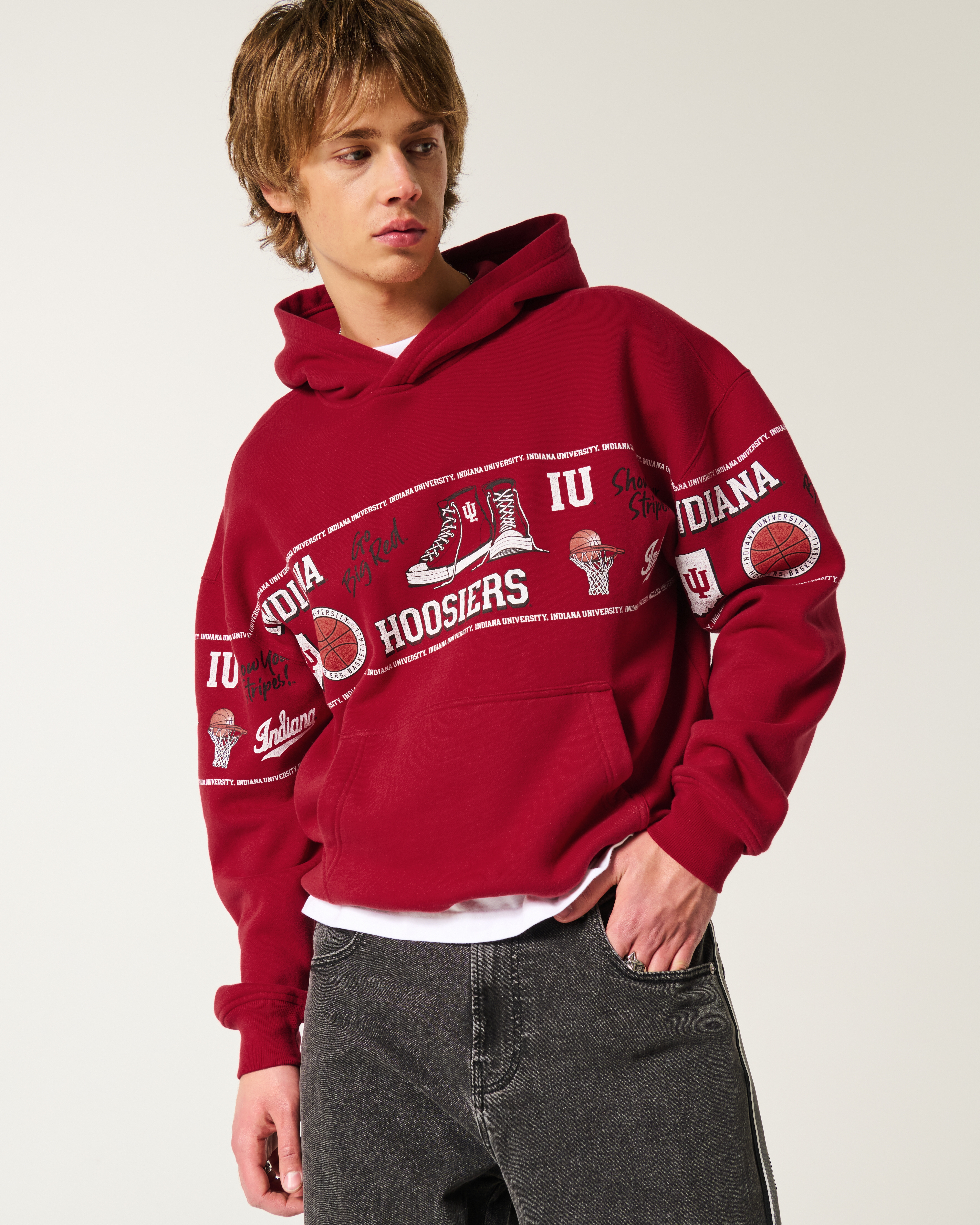 Boxy Indiana University Hoosiers Graphic Hoodie