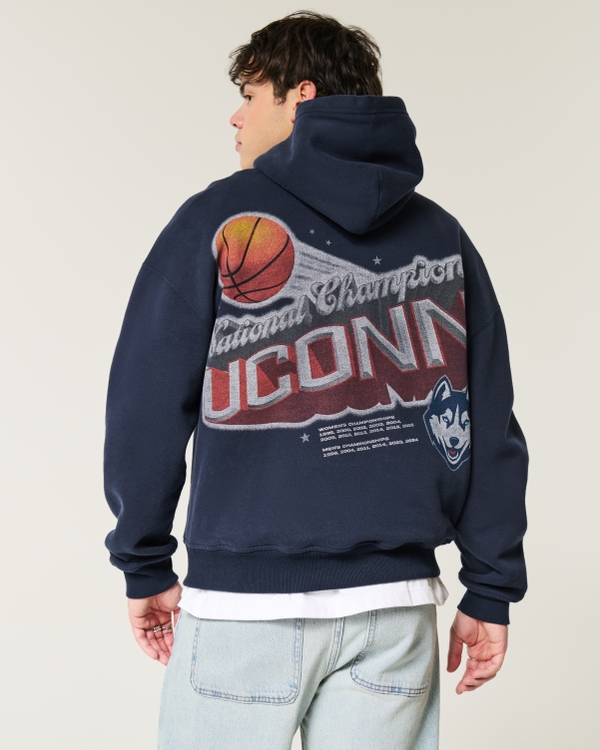 Boxy UConn Graphic Hoodie, Navy view 1