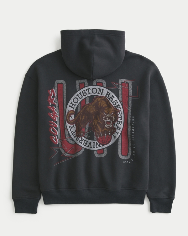Boxy University of Houston Basketball Graphic Hoodie, Black - Houston view 1