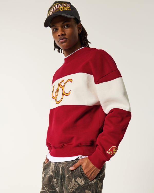 Boxy USC Graphic Crew Sweatshirt, Cardinal And Cream view 1