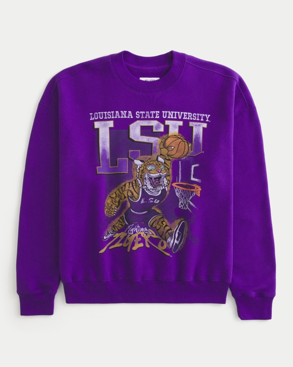 Boxy LSU Tigers Graphic Crew Sweatshirt, Purple view 1