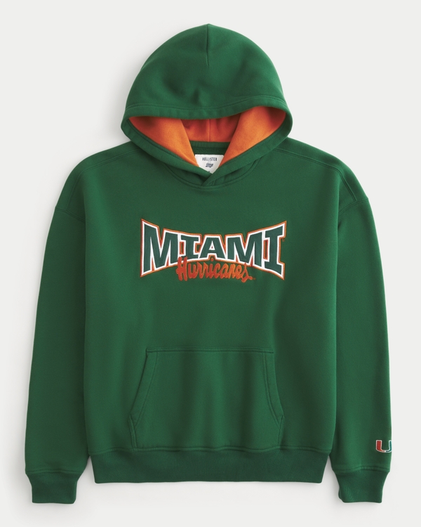 Boxy Miami Hurricanes Graphic Hoodie, Dark Green view 1