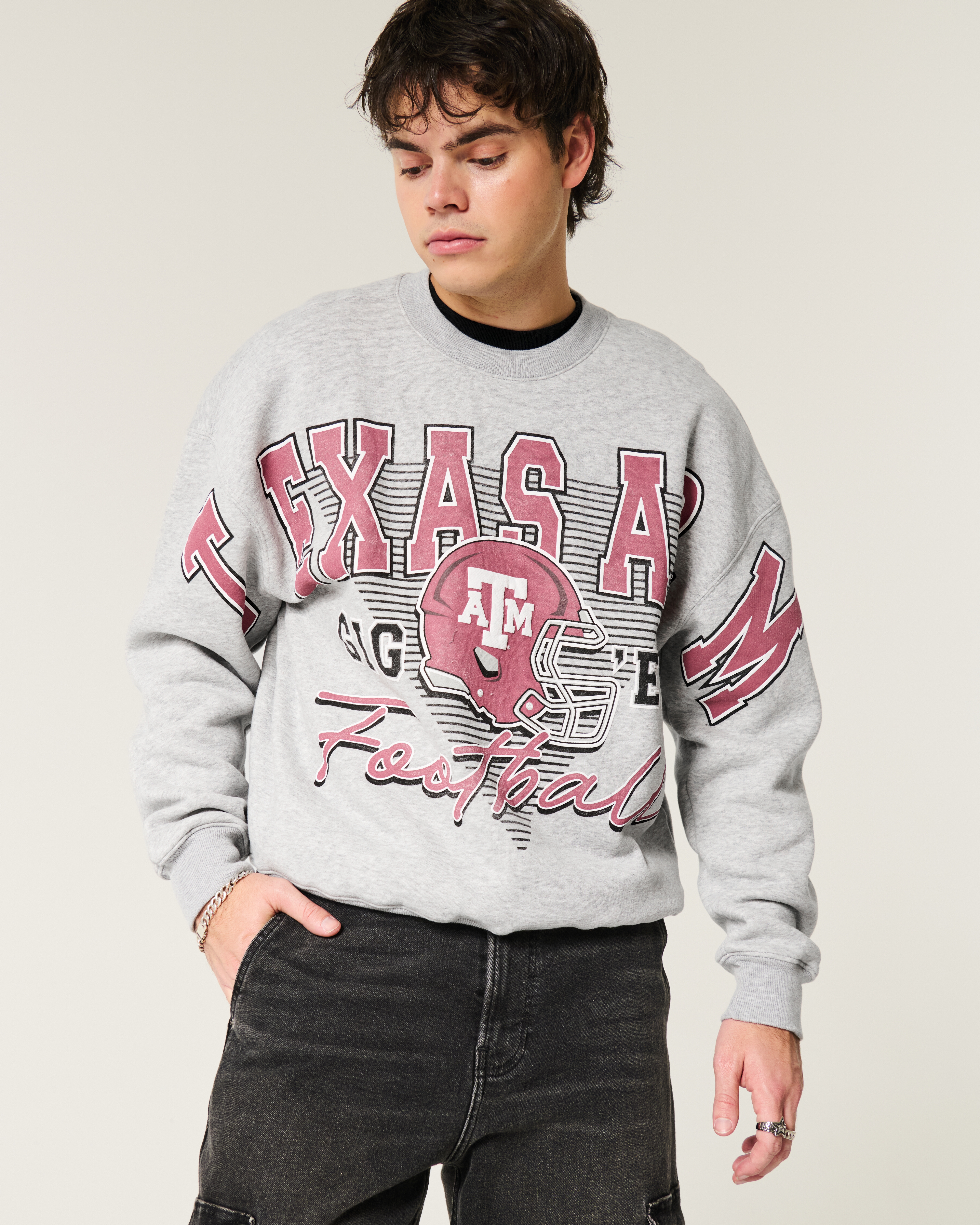 Boxy Texas A&M University Graphic Crew Sweatshirt