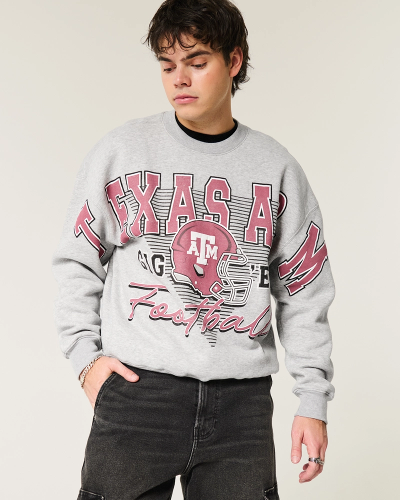 Boxy Texas A&M University Graphic Crew Sweatshirt
