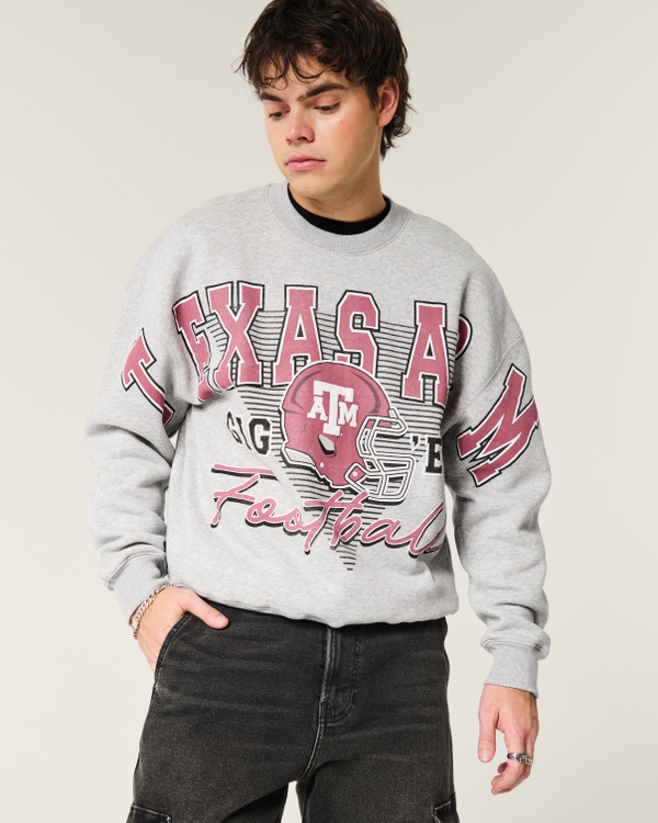 Boxy Texas A&M University Graphic Crew Sweatshirt, Heather Gray view 2