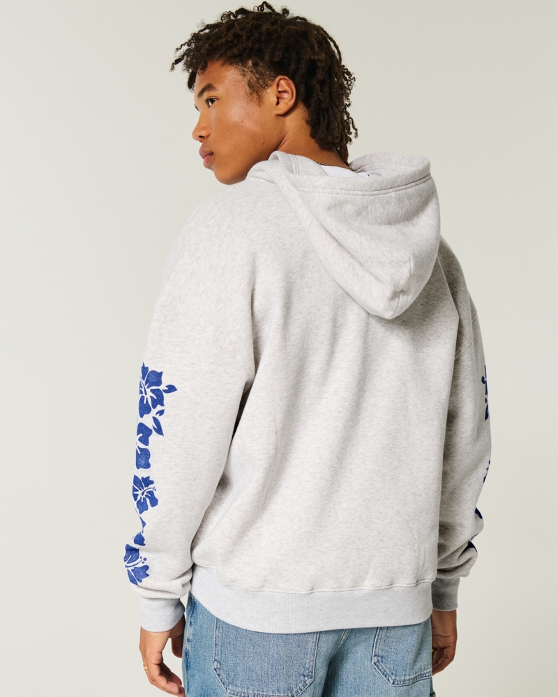 Boxy Zip-Up Hawaii Graphic Sweatshirt