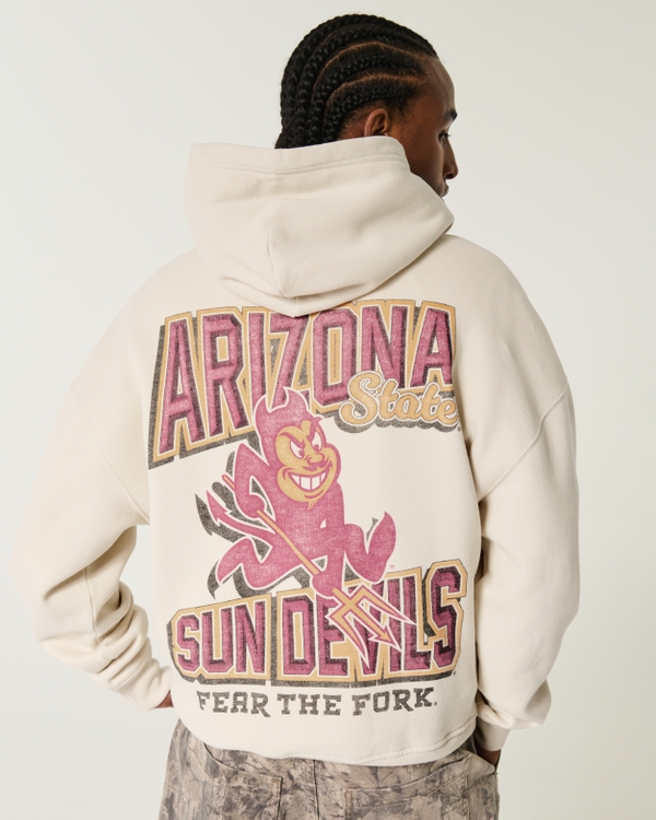 Boxy Arizona State University Sun Devils Graphic Hoodie, Cream - Asu view 1