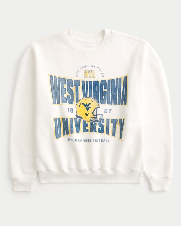 Boxy West Virginia University Graphic Crew Sweatshirt, Cream view 1