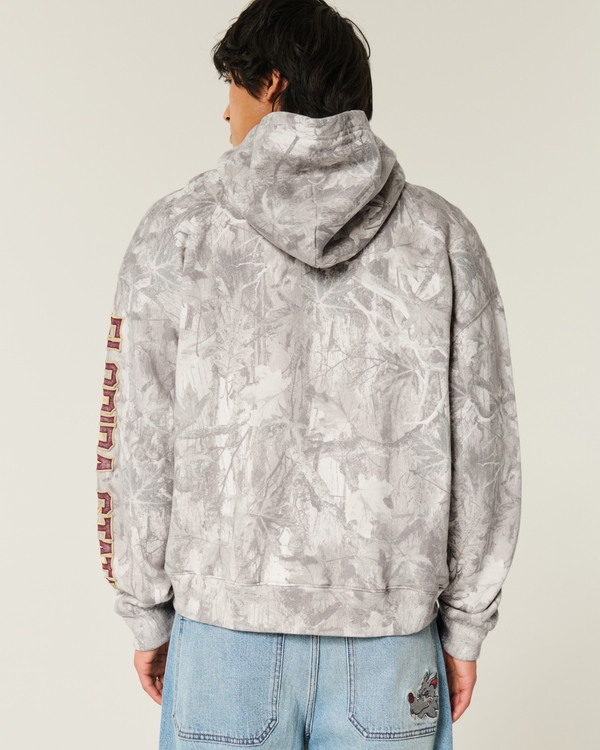 Boxy Zip-Up Florida State University Graphic Camo Hoodie