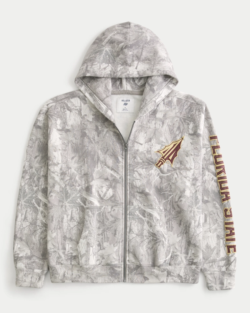 Boxy Ohio State University Graphic Zip-Up Hoodie
