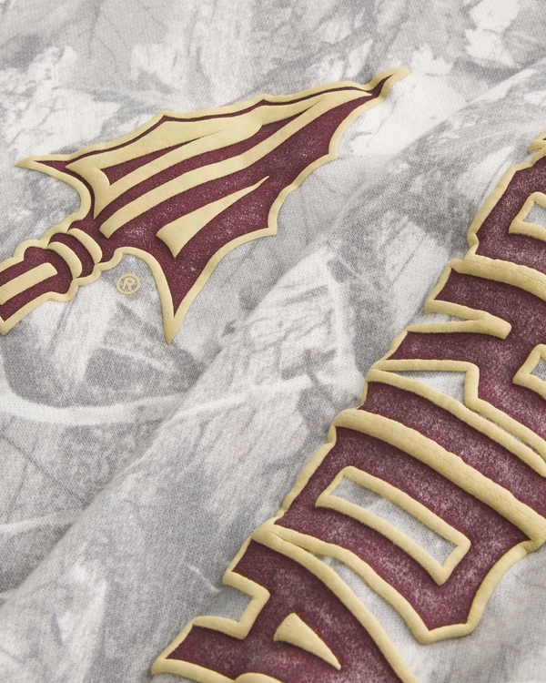 Boxy Zip-Up Florida State University Graphic Camo Hoodie, Cream Camo view 2