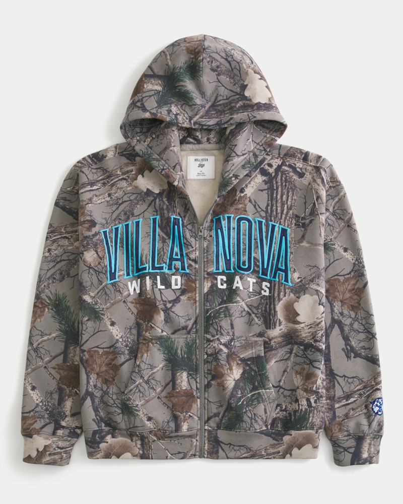 Boxy Zip-Up Villanova Wildcats Graphic Camo Hoodie