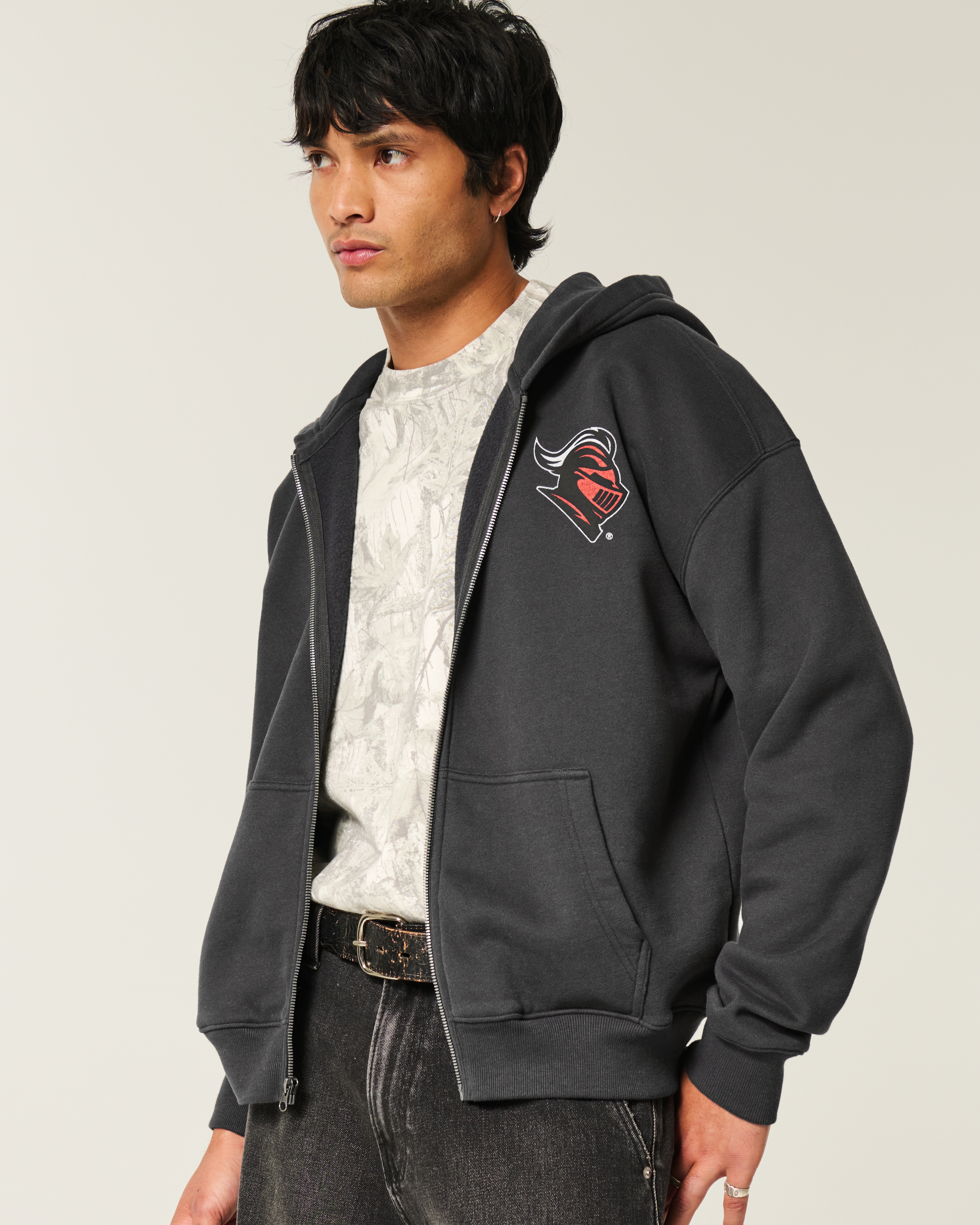 Boxy Zip-Up Rutgers University Graphic Hoodie