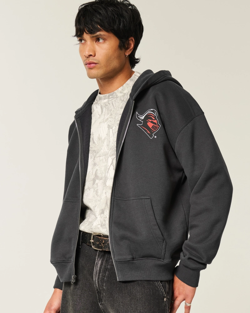 Boxy Zip-Up Rutgers University Graphic Hoodie