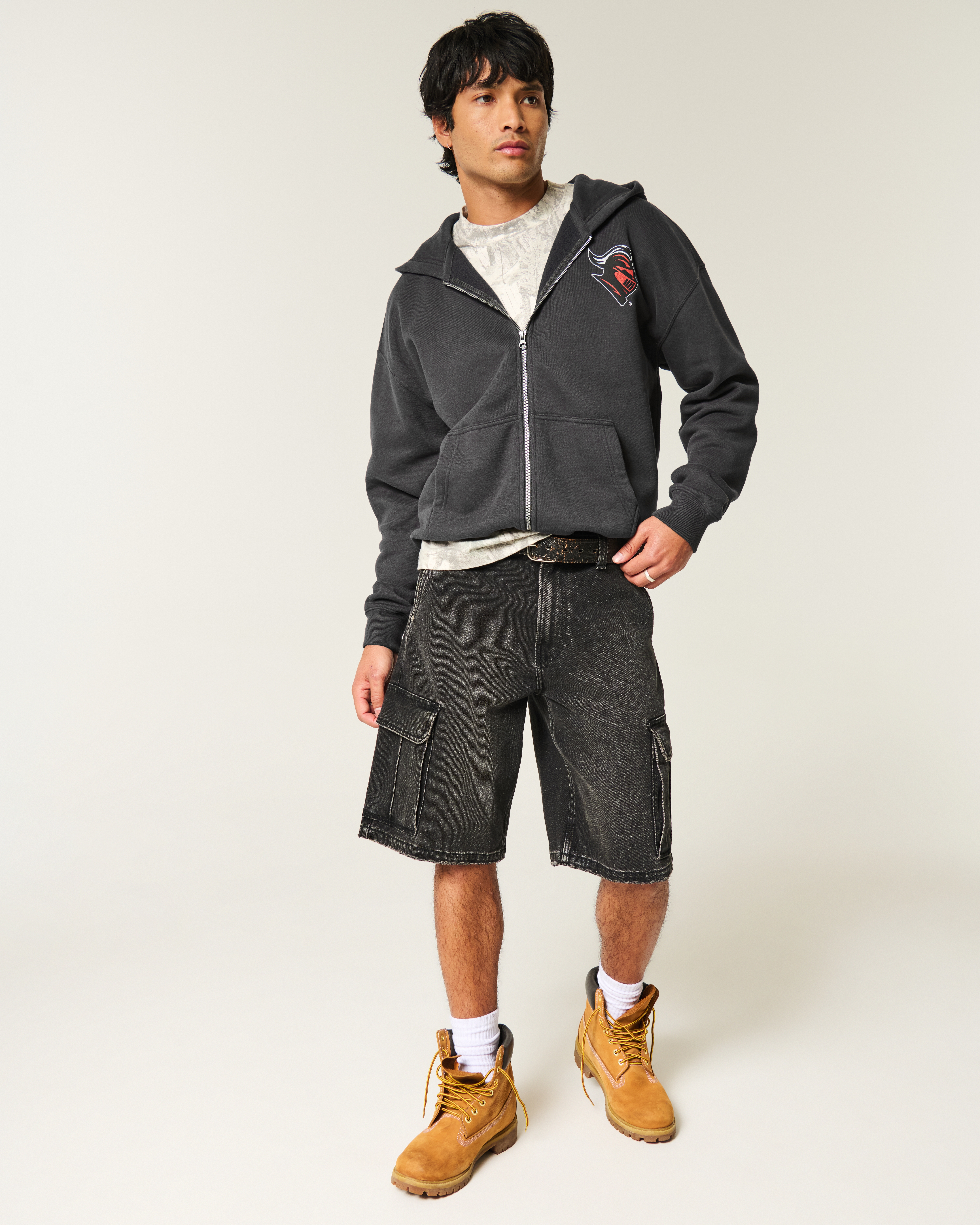 Boxy Zip-Up Rutgers University Graphic Hoodie