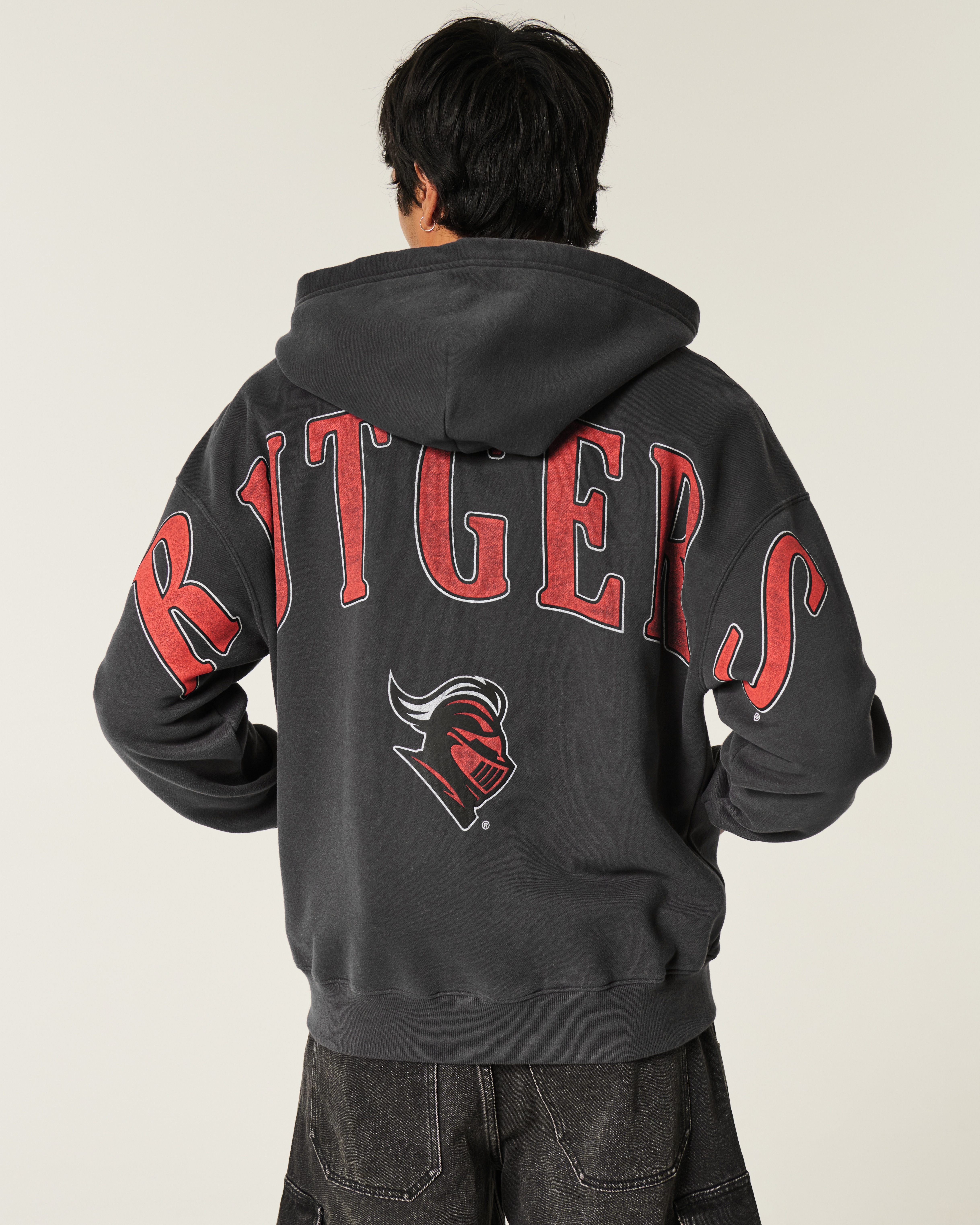 Boxy Zip-Up Rutgers University Graphic Hoodie