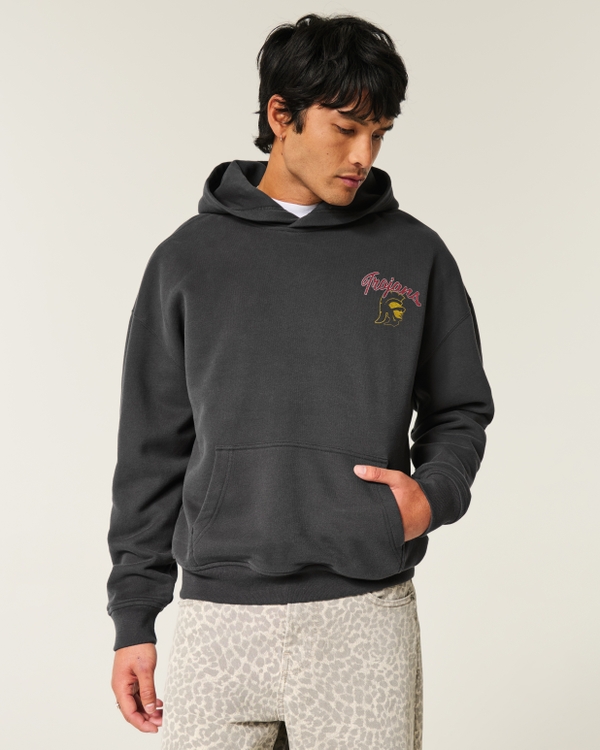 Boxy University of Southern California Trojans Graphic Hoodie, Faded Black view 2