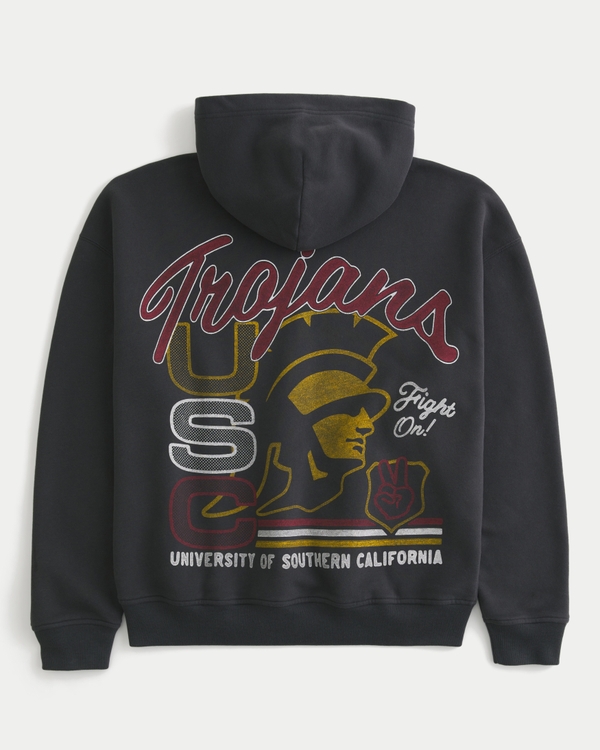 Boxy University of Southern California Trojans Graphic Hoodie, Faded Black view 1