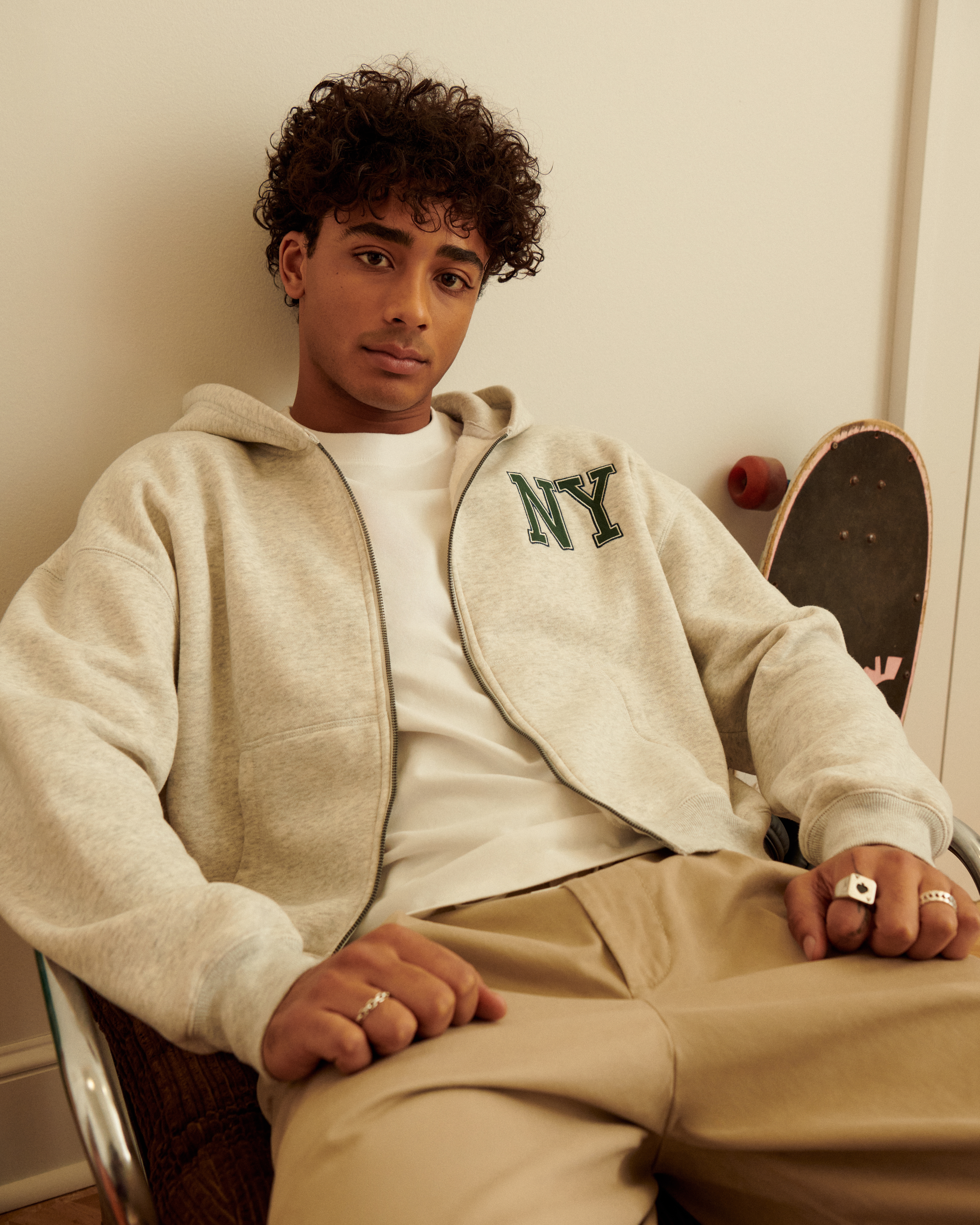 Boxy Crop NY Graphic Zip-Up Hoodie