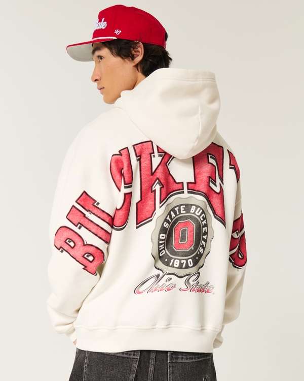 Boxy Ohio State Buckeyes Graphic Hoodie, Cream - Osu view 1