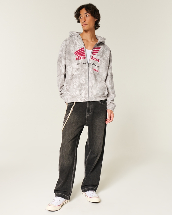 Boxy Honda Racing Graphic Zip-Up Hoodie, Cream Camo view 2