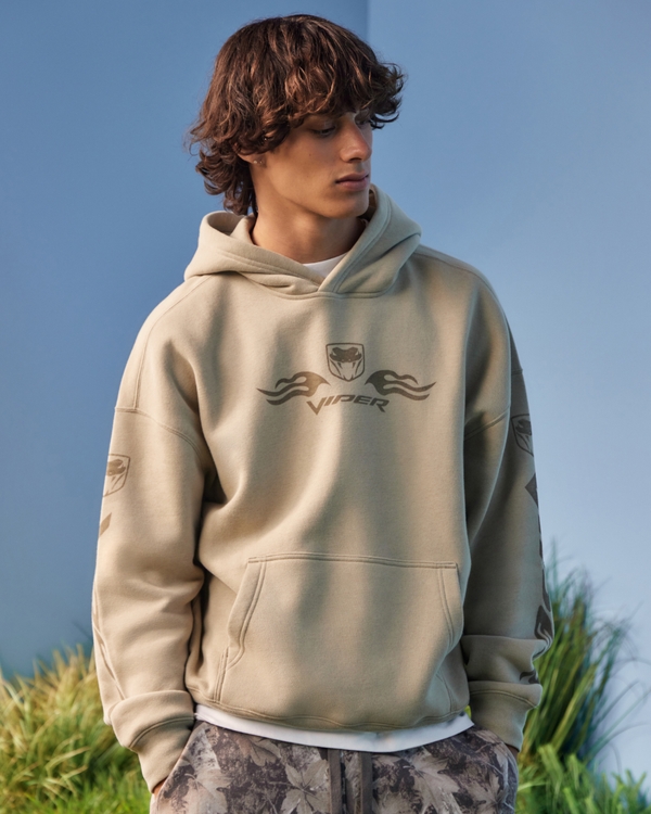 Boxy Dodge Viper Graphic Hoodie, Light Brown view 1