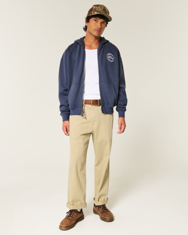 Boxy Ford Graphic Zip-Up Hoodie, Washed Navy view 2