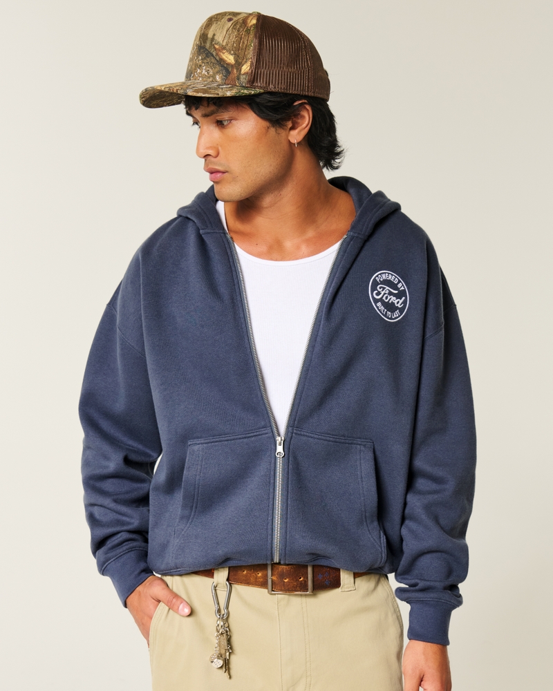Boxy Ford Graphic Zip-Up Hoodie