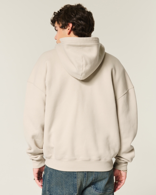 Boxy Zip-Up Hoodie, Washed Cream view 2