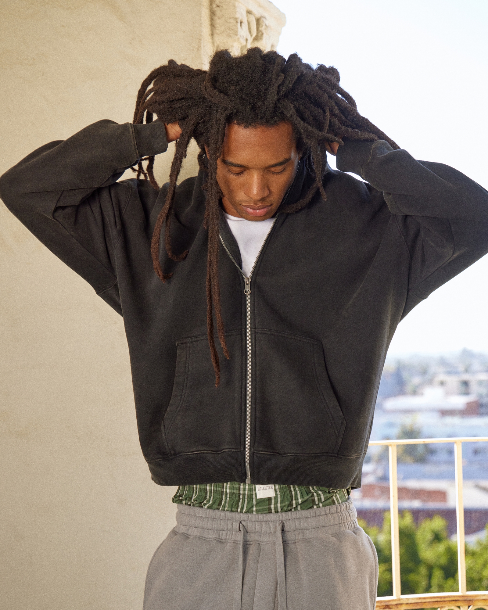 Men's Hollister Feel Good Boxy Zip-Up Number Graphic Hoodie