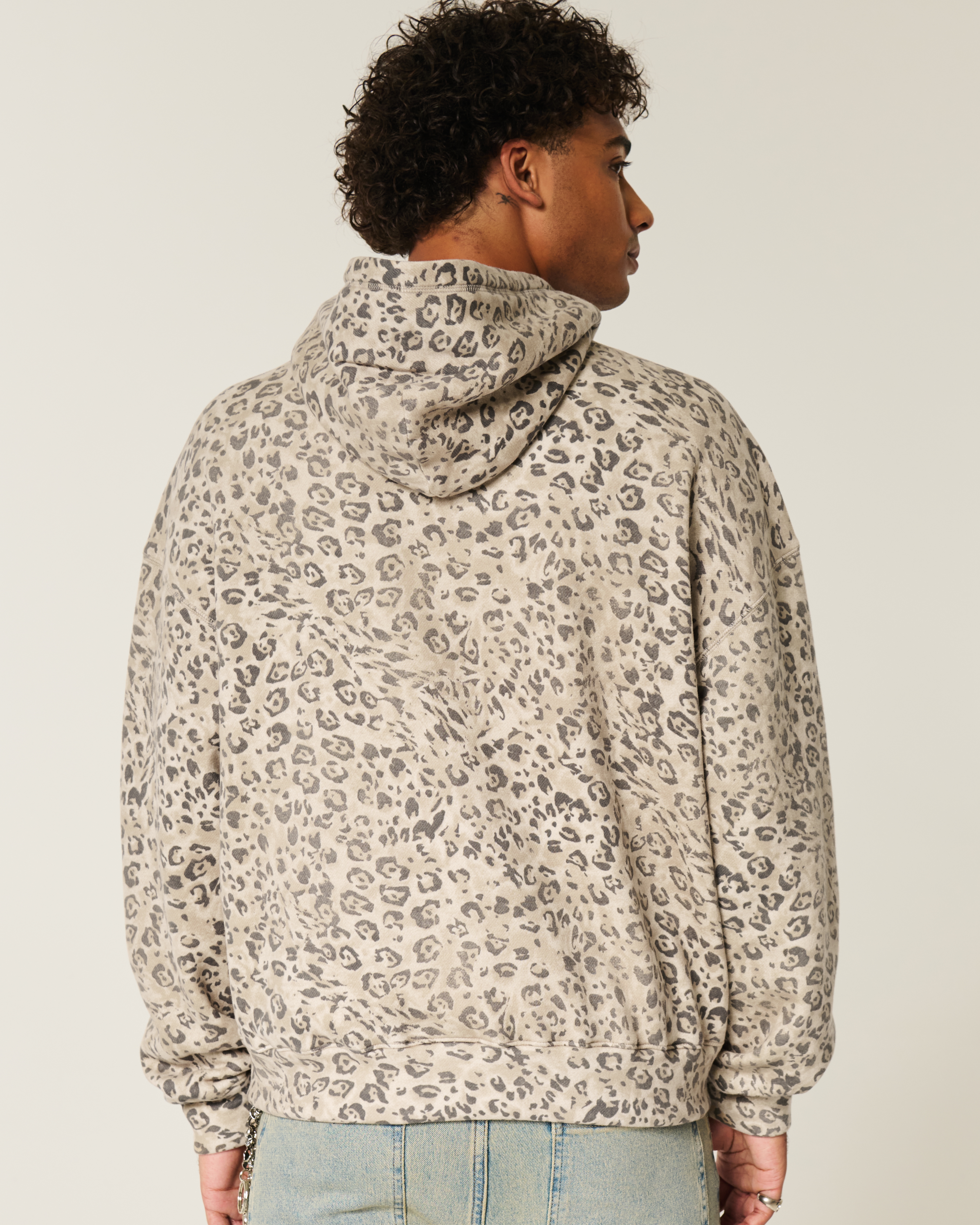 Leopard Print Baggy Cinch Hoodie