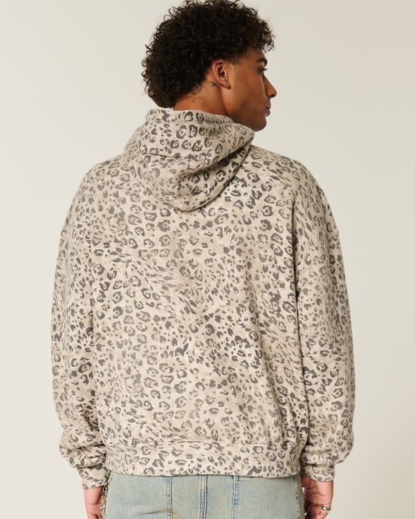 Leopard Print Baggy Cinch Hoodie, Cream Print view 2