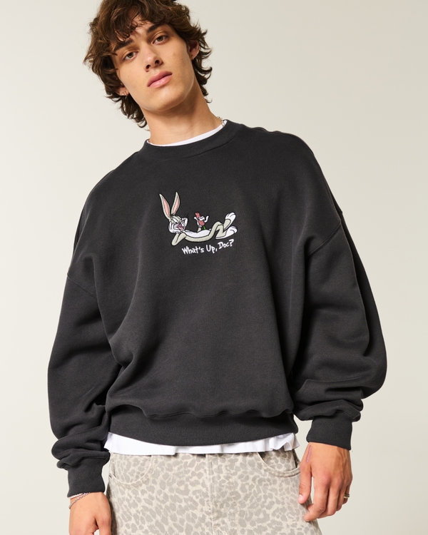 Baggy Cinch Bugs Bunny Graphic Crew Sweatshirt, Faded Black view 1