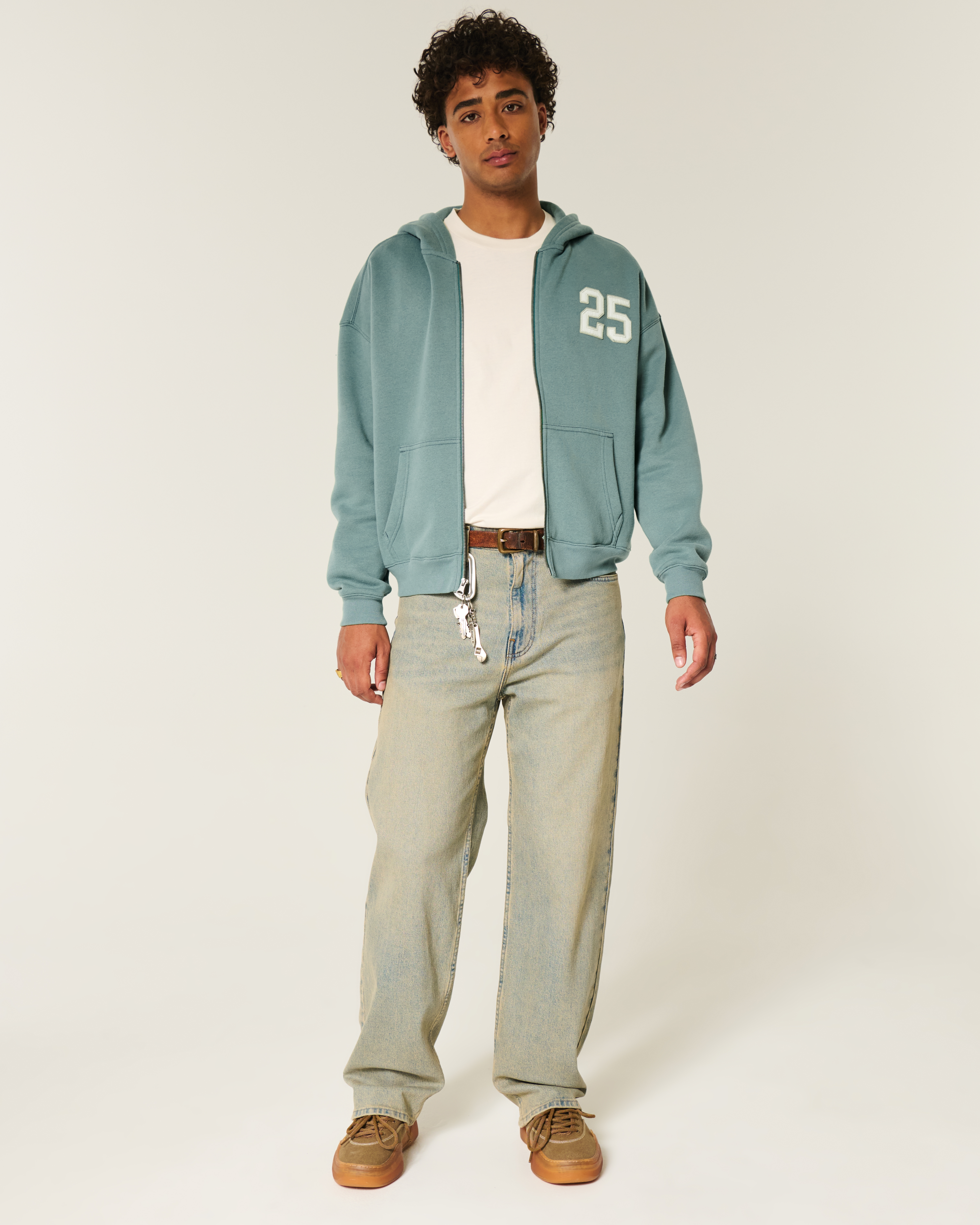 【関税込み】Represent グレー Initial ボクシー フーディ メンズ ボクシー ナンバー グラフィック ジップアップフーディー
