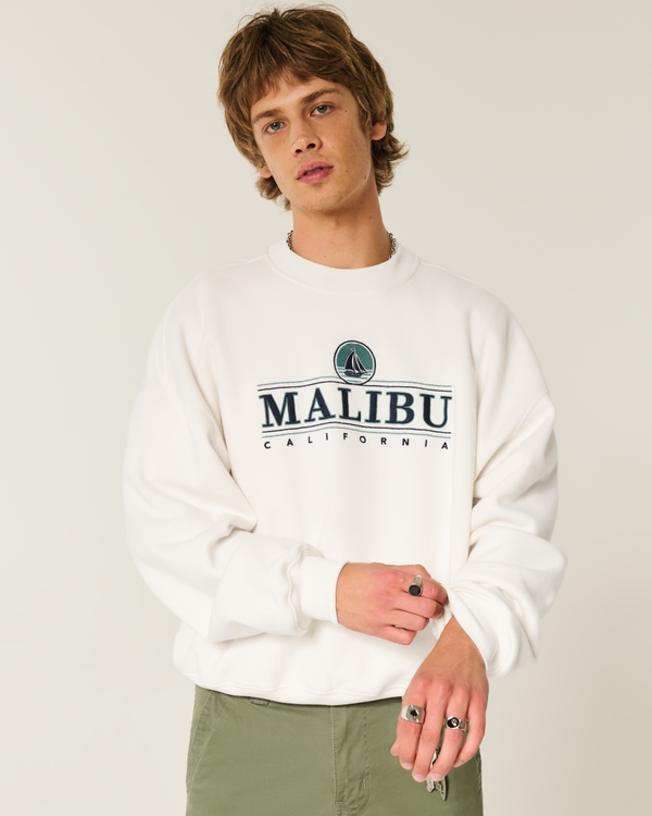Baggy Cinch Malibu Graphic Crew Sweatshirt, Cream view 1