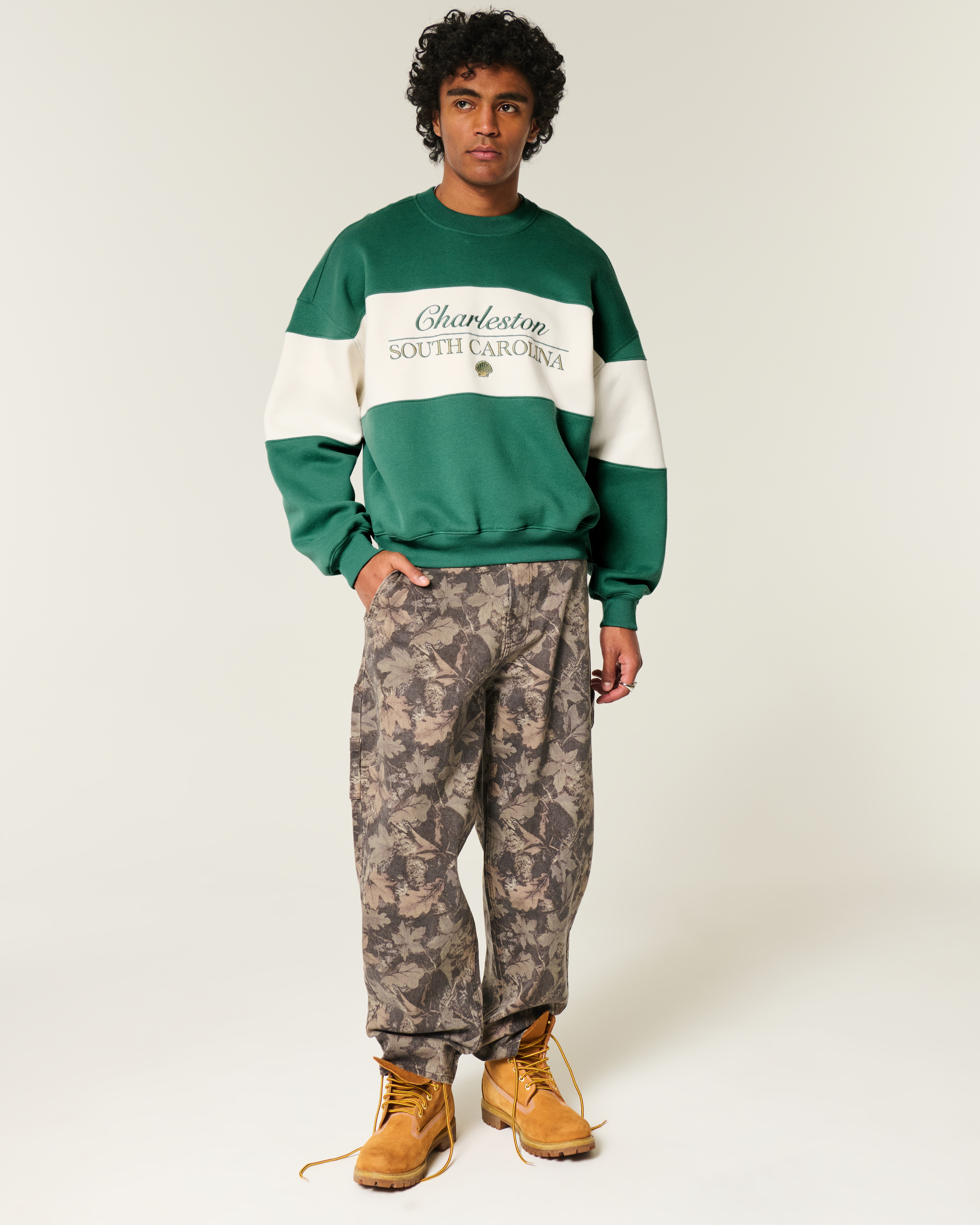 Hollister Baggy Cinch Charleston Graphic Crew Sweatshirt at