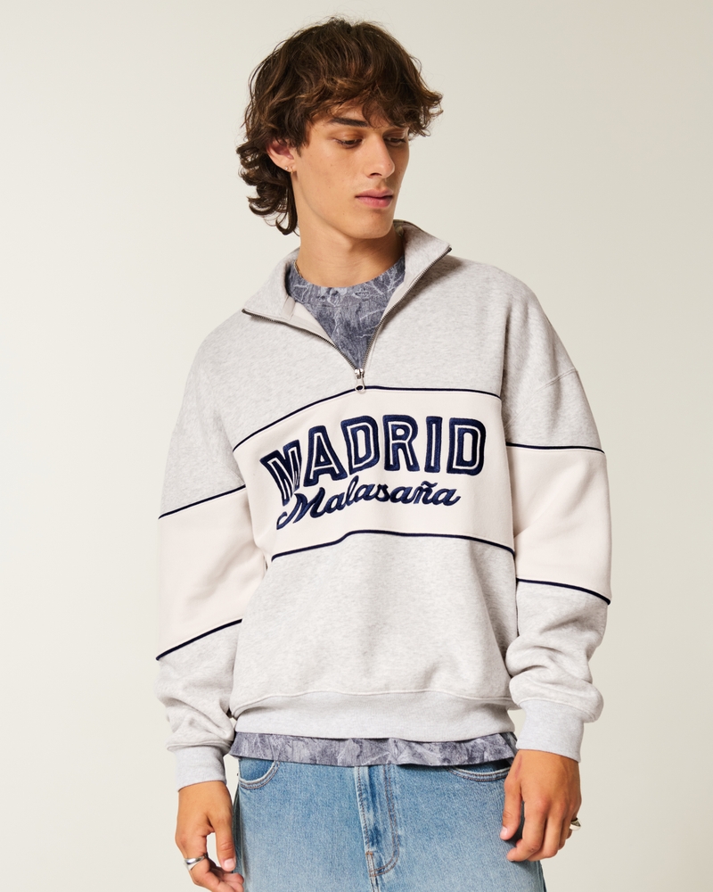 Men's Boxy Quarter-Zip Madrid Graphic Sweatshirt Men's Tops