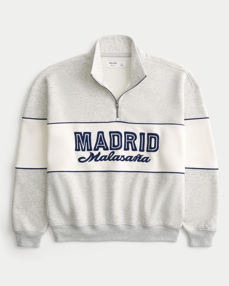 Men's Boxy Quarter-Zip Madrid Graphic Sweatshirt Men's Tops