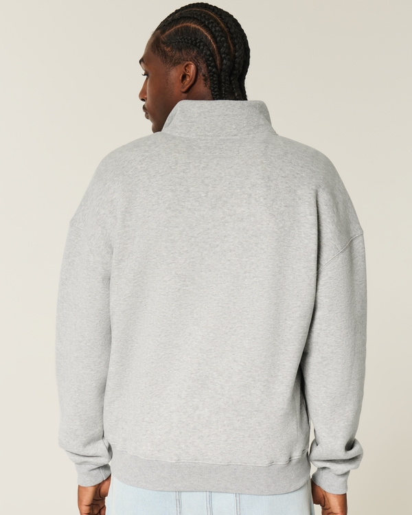 Sudadera de corte cuadrado con media cremallera y logo, Gris Jaspeado view 2
