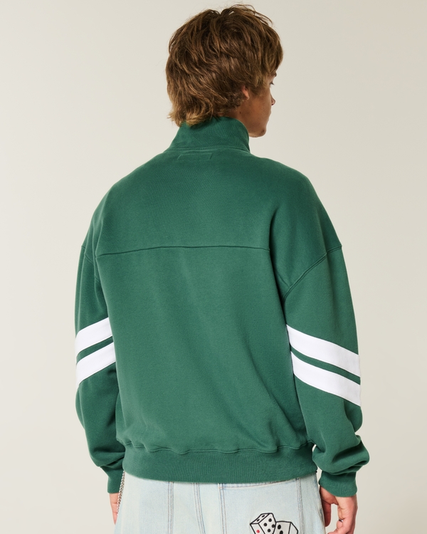 Sweat zippé à logo, coupe carrée, Vert Délavé view 2