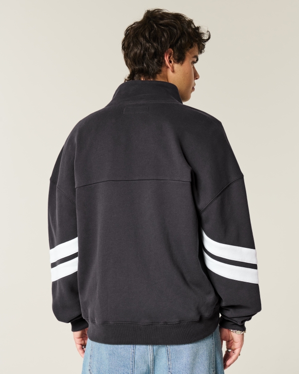 Sudadera de corte cuadrado con cremallera y logo, Negro view 2