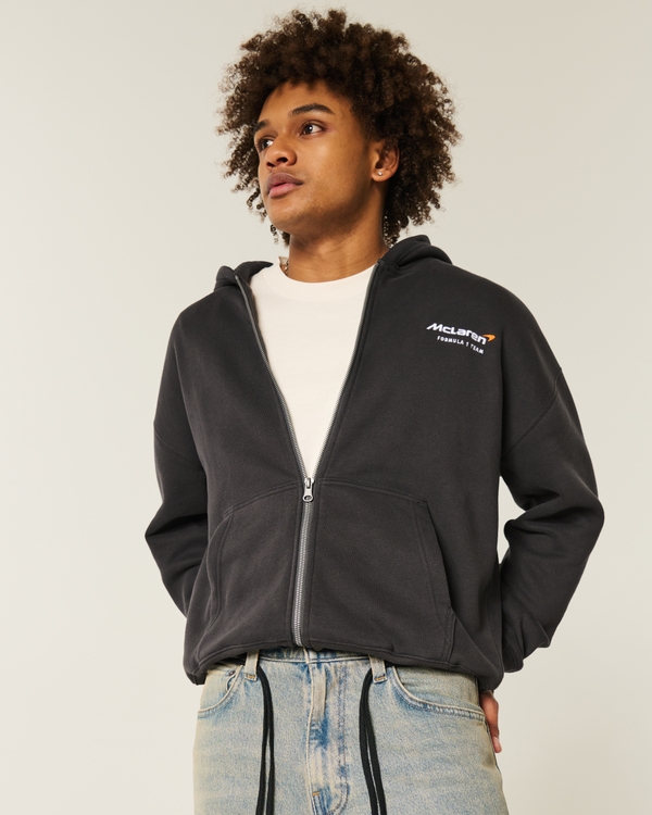 Boxy McLaren Graphic Zip-Up Hoodie, Faded Black view 1