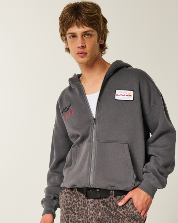 Boxy Oracle Red Bull Racing Graphic Zip-Up Hoodie, Dark Gray view 1