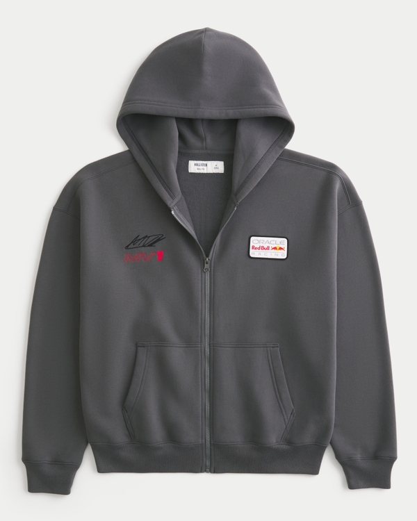 Boxy Oracle Red Bull Racing Graphic Zip-Up Hoodie, Dark Gray view 1